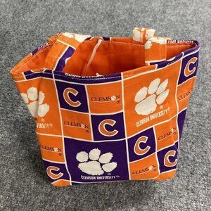 Clemson Tigers Tote Handbag Handmade Handles Ribbon Tie‎ Close Cloth Orange